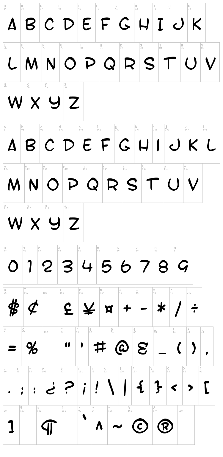 SF Toontime font map